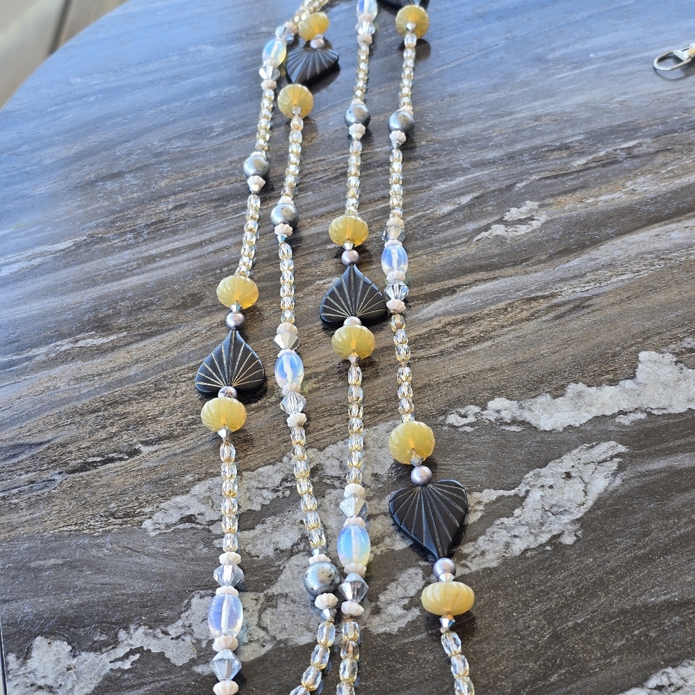 Tarina Tarintino Elegant Black Yellow, & Multicolored Estate 29" Beaded Necklace - Picture 4 of 13